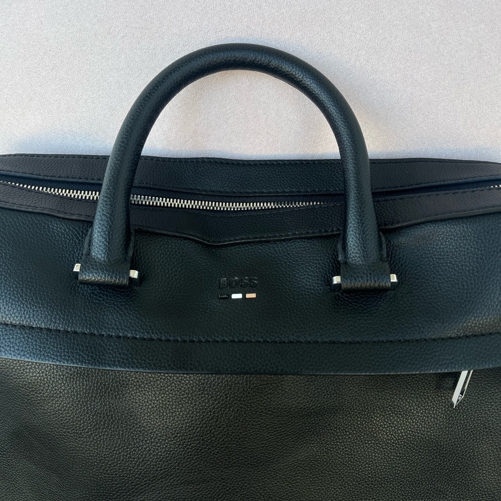 BOSS FAUX-LEATHER DOCUMENT CASE WITH LOGO AND SIGNATURE STRIPE - Picture 2 of 11